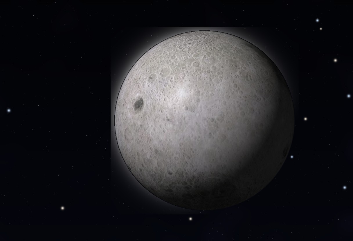 Měsíc — Vizualizace podle mapy povrchu — Solar System Scope (CC BY 4.0)