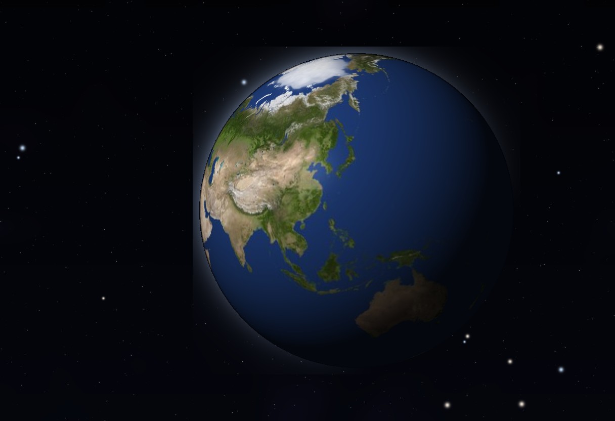 Země — Vizualizace podle mapy povrchu — Solar System Scope (CC BY 4.0)